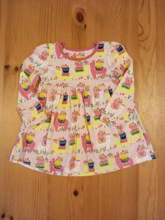 Light Pink Long Sleeve Llamas Dress - Girls 12-18 months - Mini Club