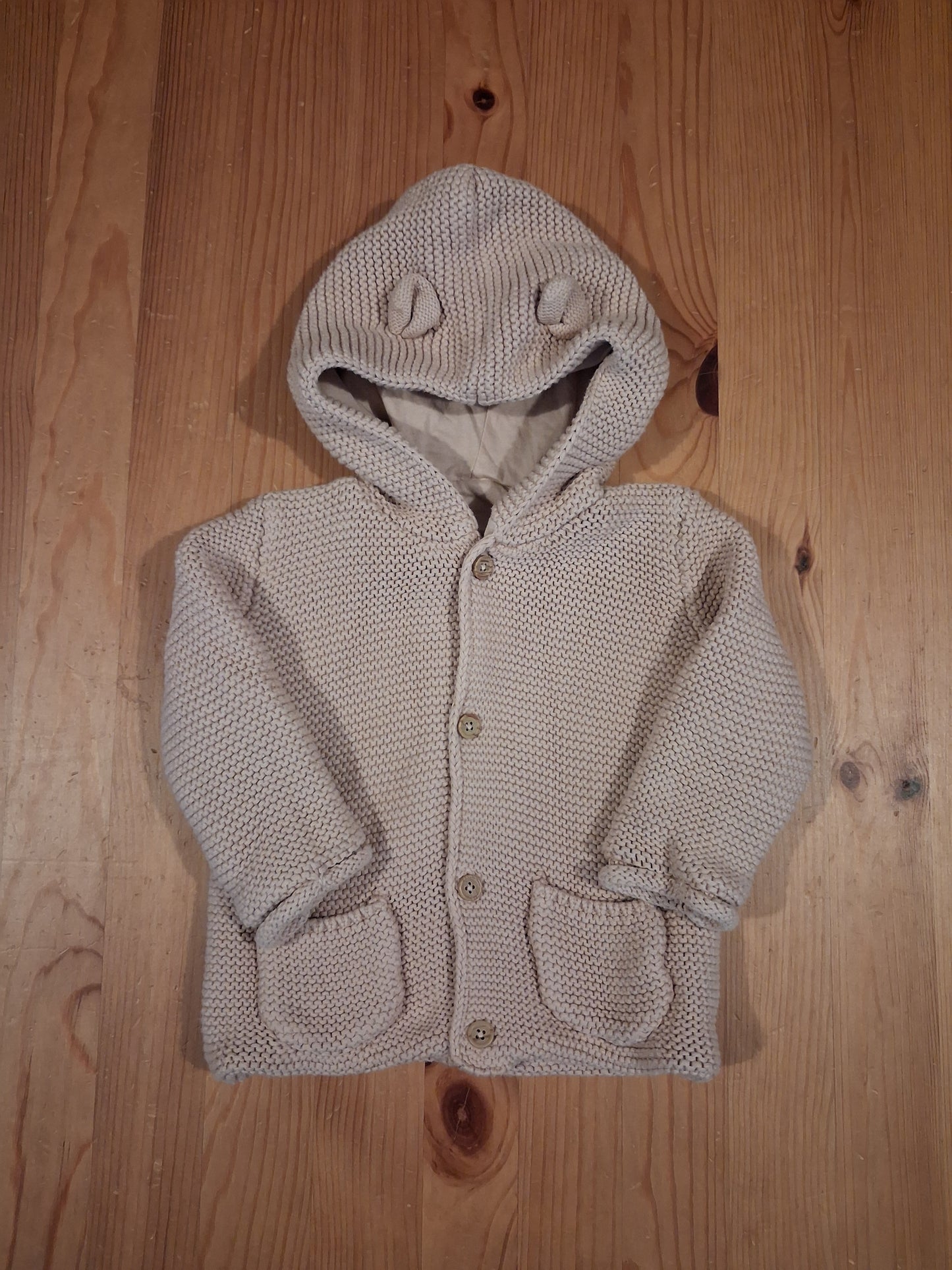 Light Pink Lined Knitted Style Hooded Cardigan With Ears - Girls 6-9 months - George
