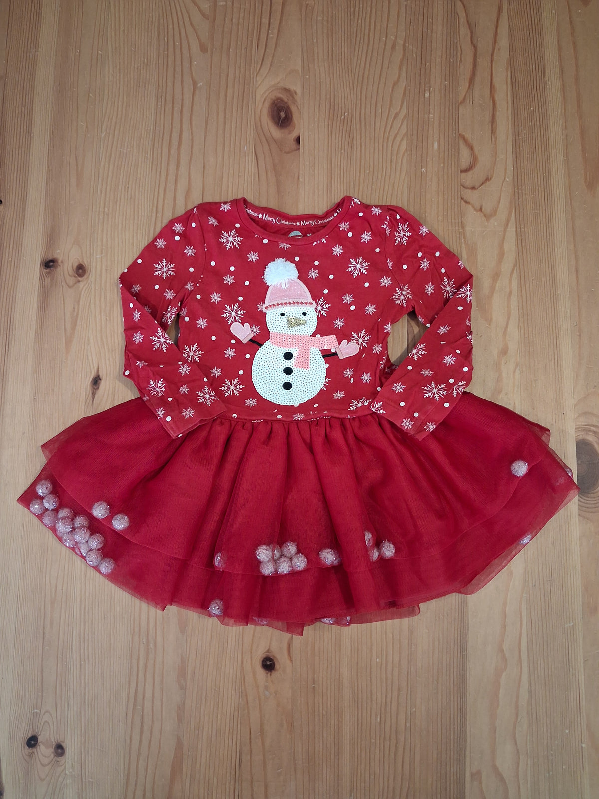 Sequined Snowman Christmas Dress With Tutu Style Skirt - Girls 12-18 months - F&F