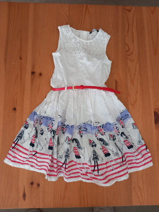 Lined Pictures Dress With Belt - Girls 7-8 years - George