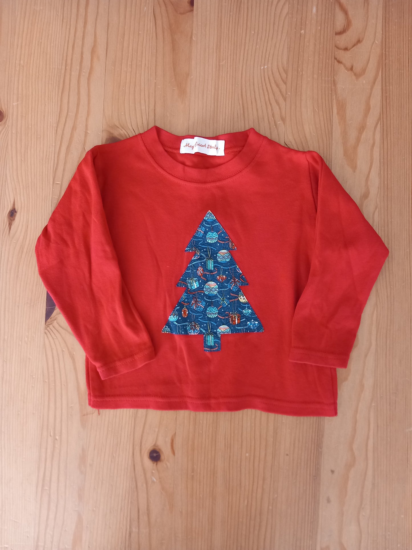 Red Christmas Tree Long Sleeve Top - Unisex 6-12 months - Magnificent Stanley