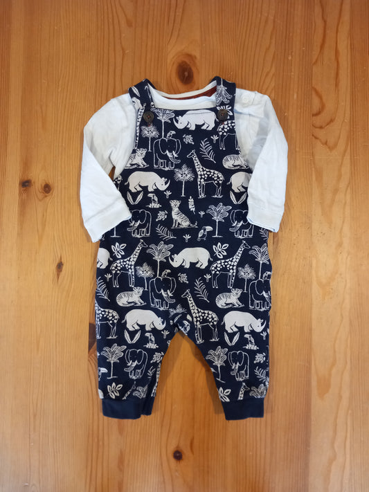 Animals Dungarees & Long Sleeve Bodysuit Set - Boys 3-6 months - Mantaray