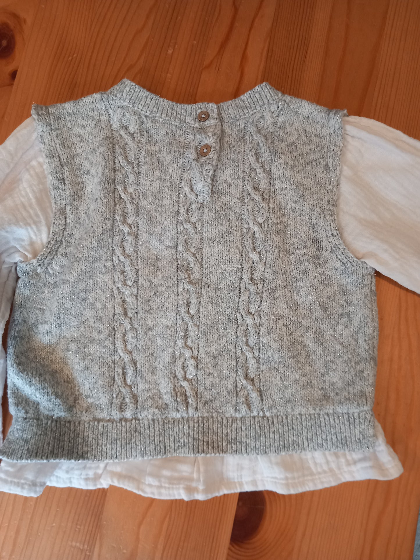 Grey Glittery Knitted Style Jumper With Feature Sleeves - Girls 2-3 years - Next