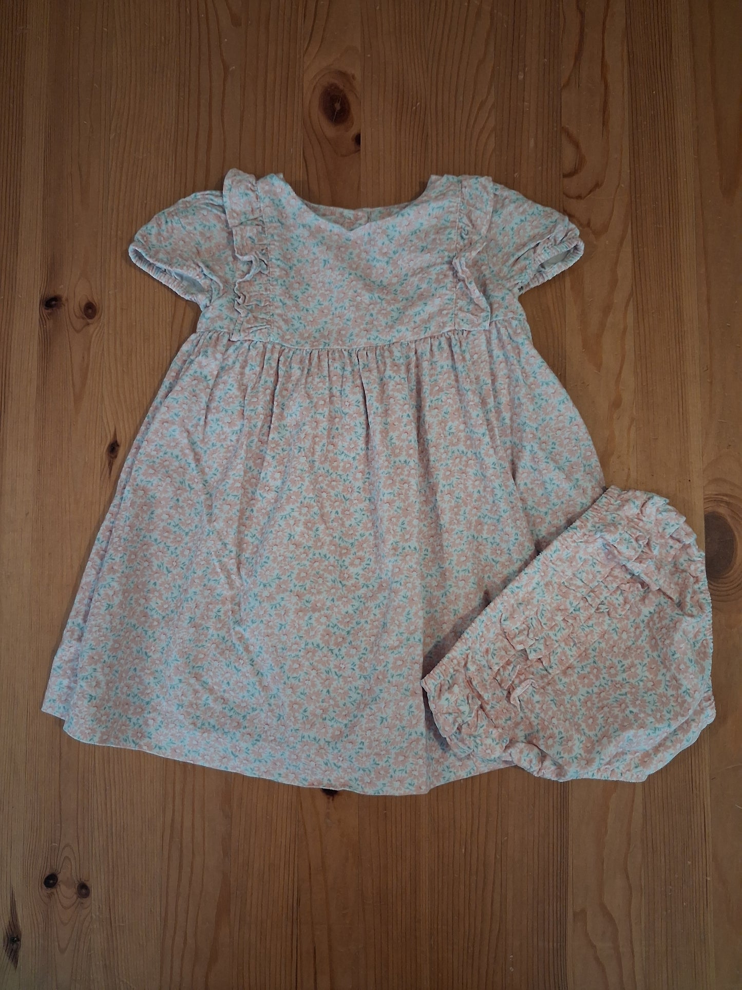 Floral Fine Corduroy Lined Dress With Matching Knickers - Girls 12-18 months - John Lewis