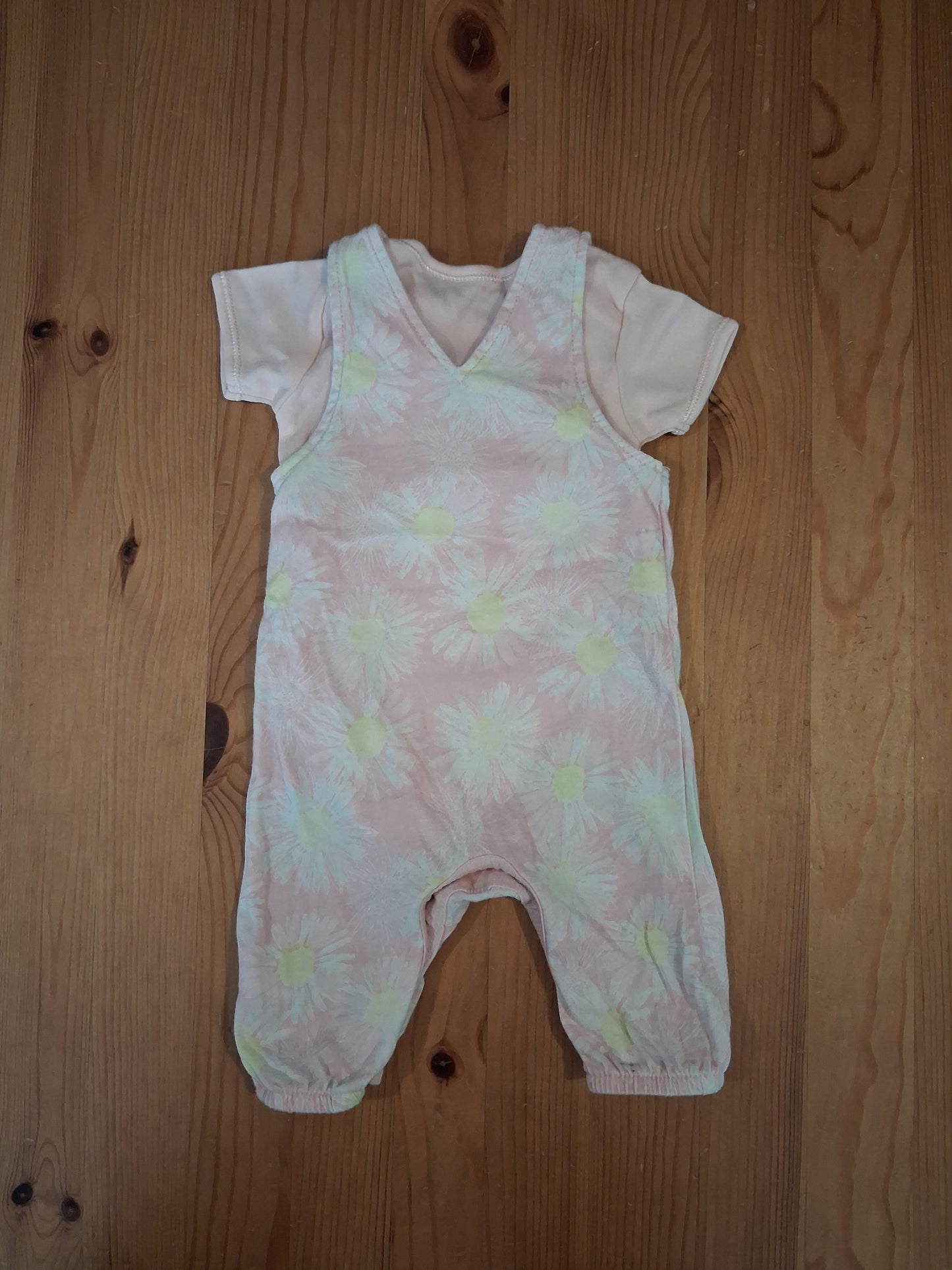 Light Pink Floral Dungarees & Short Sleeve Bodysuit Set - Girls 0-3 months - George