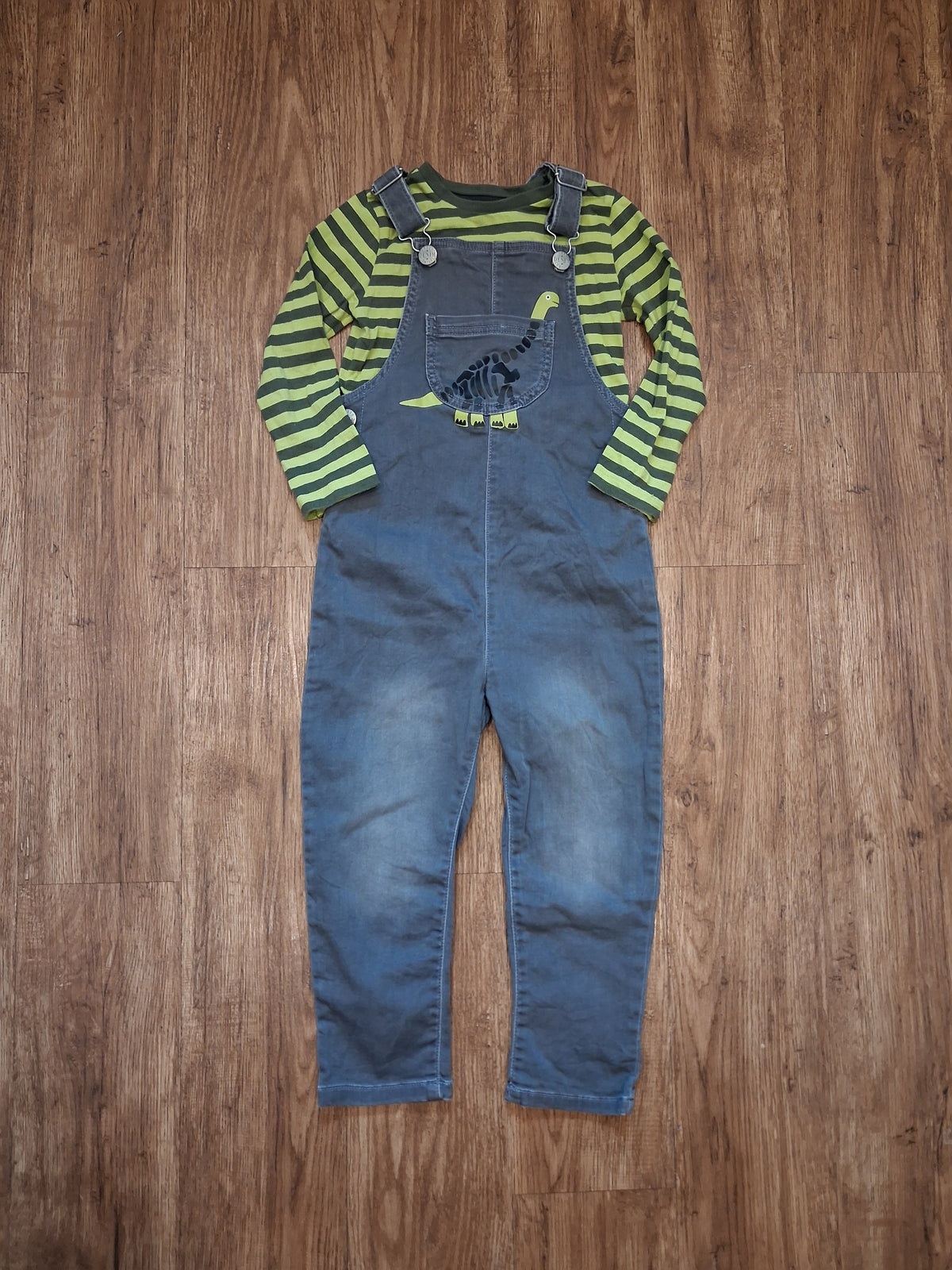 Dinosaur Dungarees & Striped Long Sleeve Top Set - Boys 3-4 years - Mothercare
