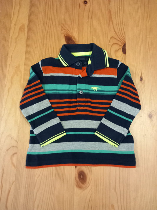 Striped Long Sleeve Polo Style Top - Boys 12-18 months - Bluezoo
