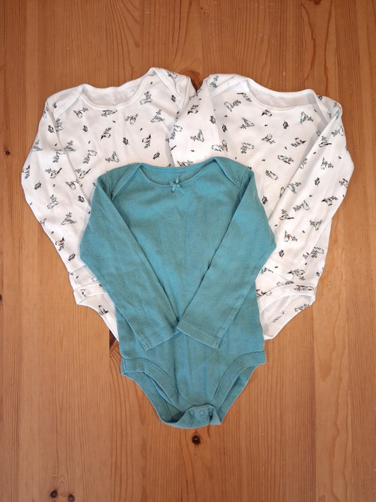 3 x Long Sleeve Bodysuits (Birds & Hearts) - Girls 18-24 months - TU