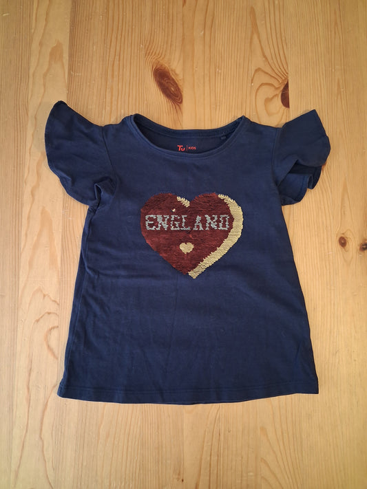 Navy Flip Sequin 'England' T-Shirt With Feature Sleeves - Girls 3 years - TU