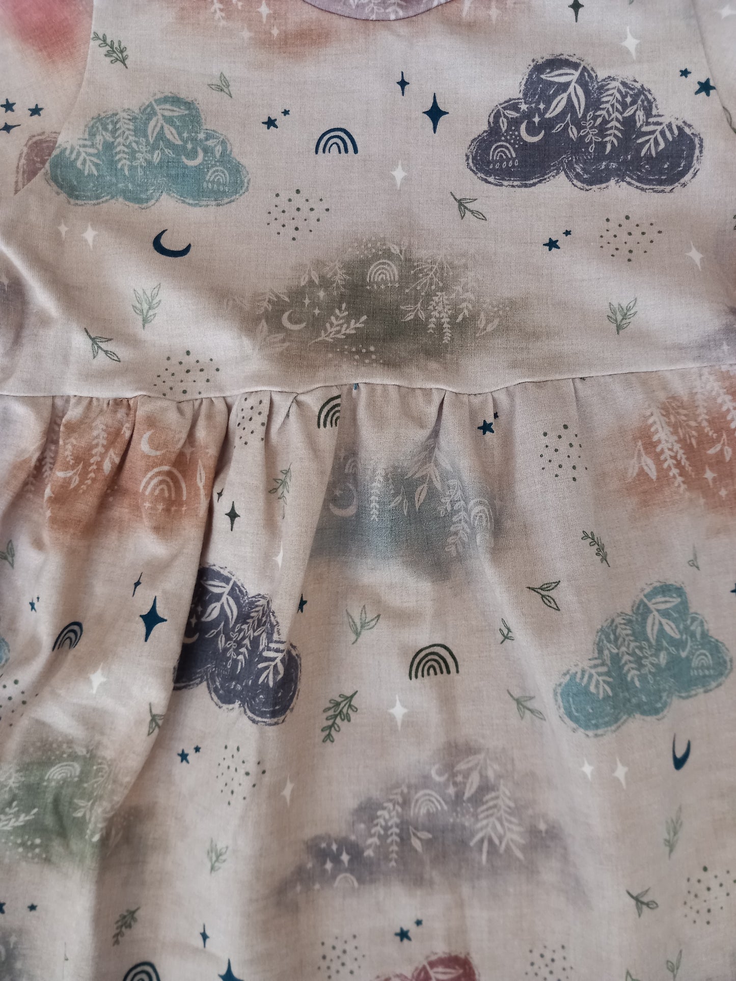 Handmade Nature & Clouds Short Sleeve Dress - Girls 4-5 years - Little J Clothing