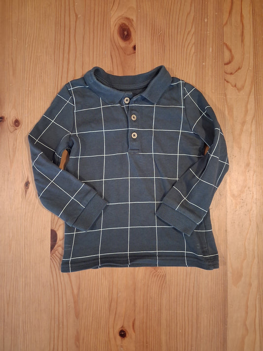 Grey Squares Long Sleeve Polo Style Top - Boys 12-18 months - TU