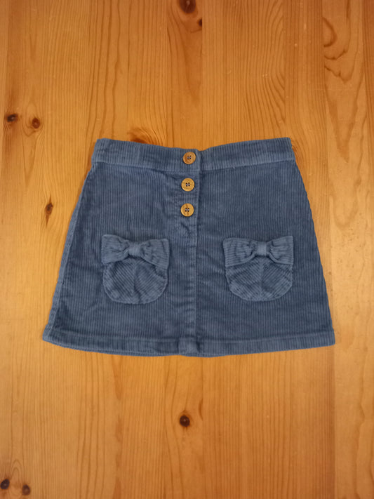 Blue Bow Pockets Corduroy Skirt With Adjustable Waistband - Girls 2-3 years - TU