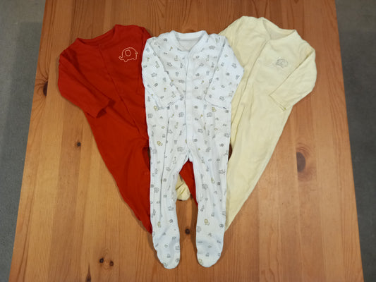 3 x Elephants Sleepsuits - Unisex 6-9 months - Mothercare