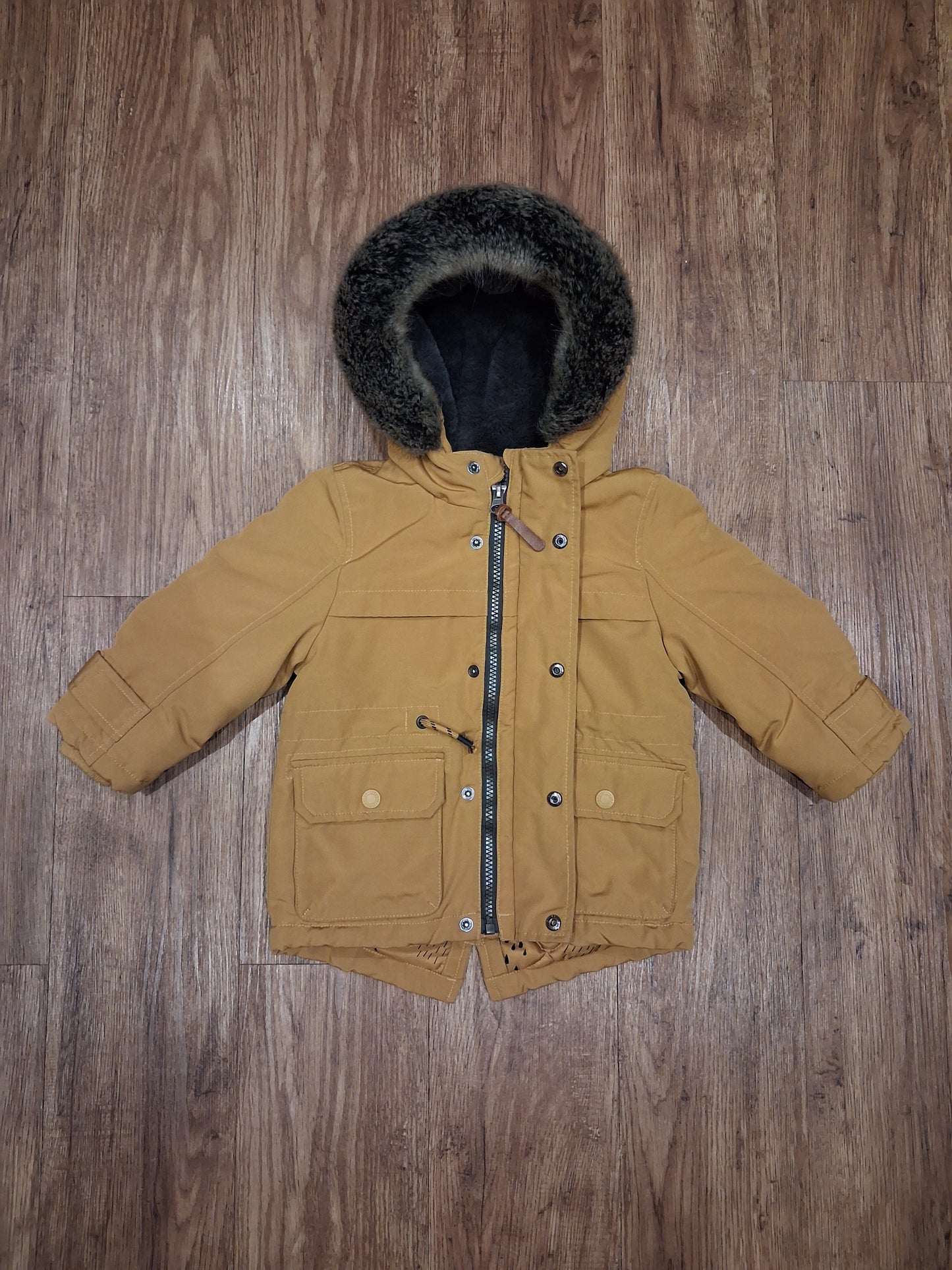 Mustard Coat With Furry Hood - Boys 12-18 months - George