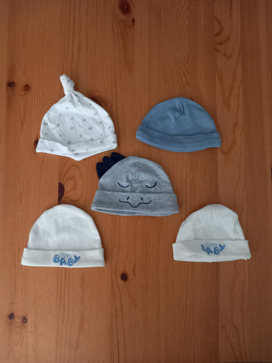 5 x Hats - Boys 0-3 months - Mixed Brands