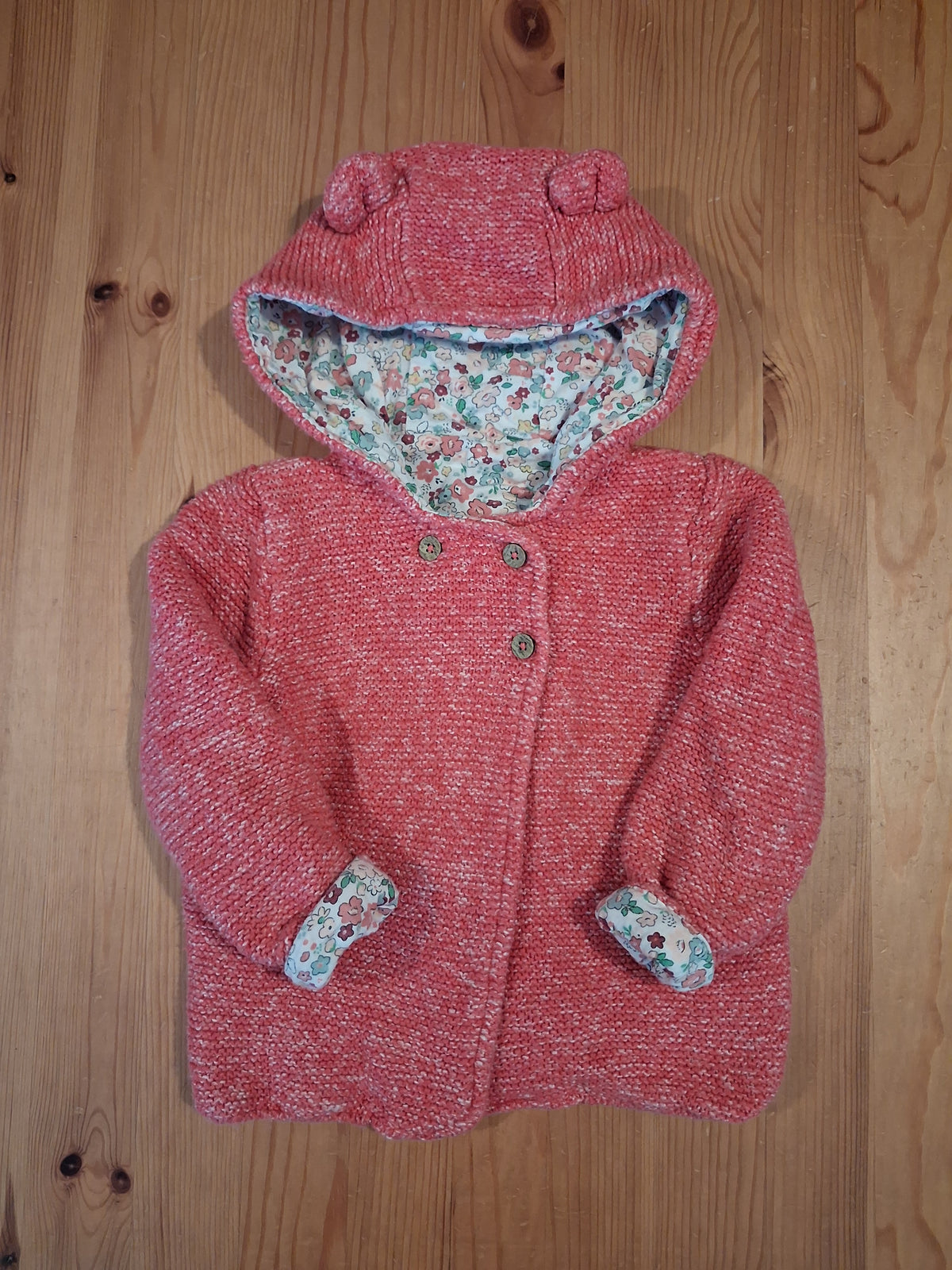 Pink Lined Hooded Cardigan With Ears - Girls 12-18 months - TU