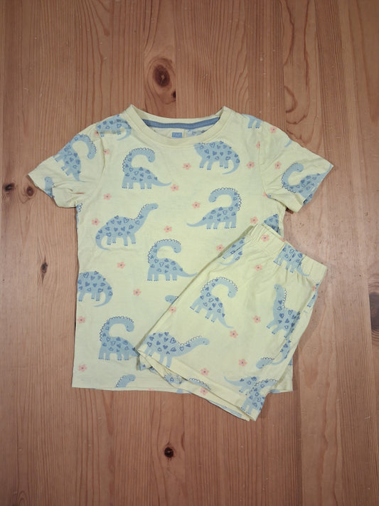 Yellow Dinosaurs & Flowers Shorts Pyjamas - Girls 5-6 years - F&F