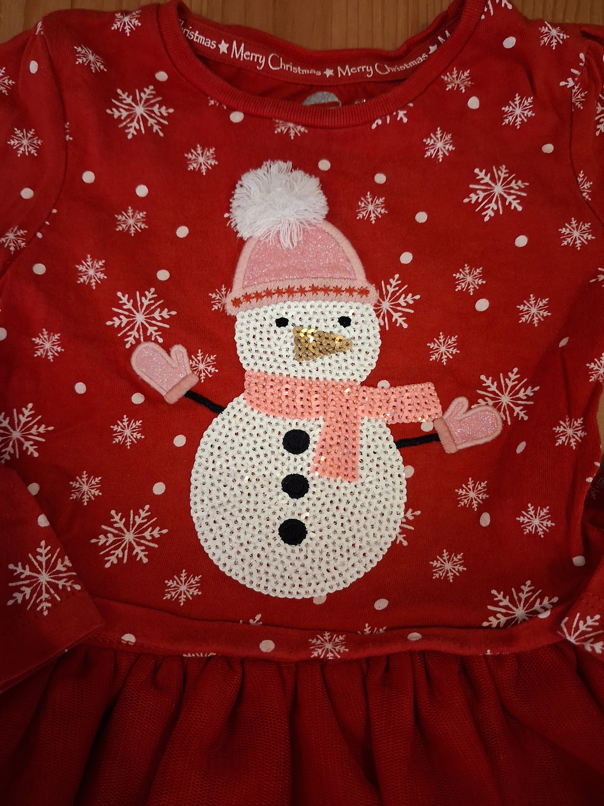 Sequined Snowman Christmas Dress With Tutu Style Skirt - Girls 12-18 months - F&F