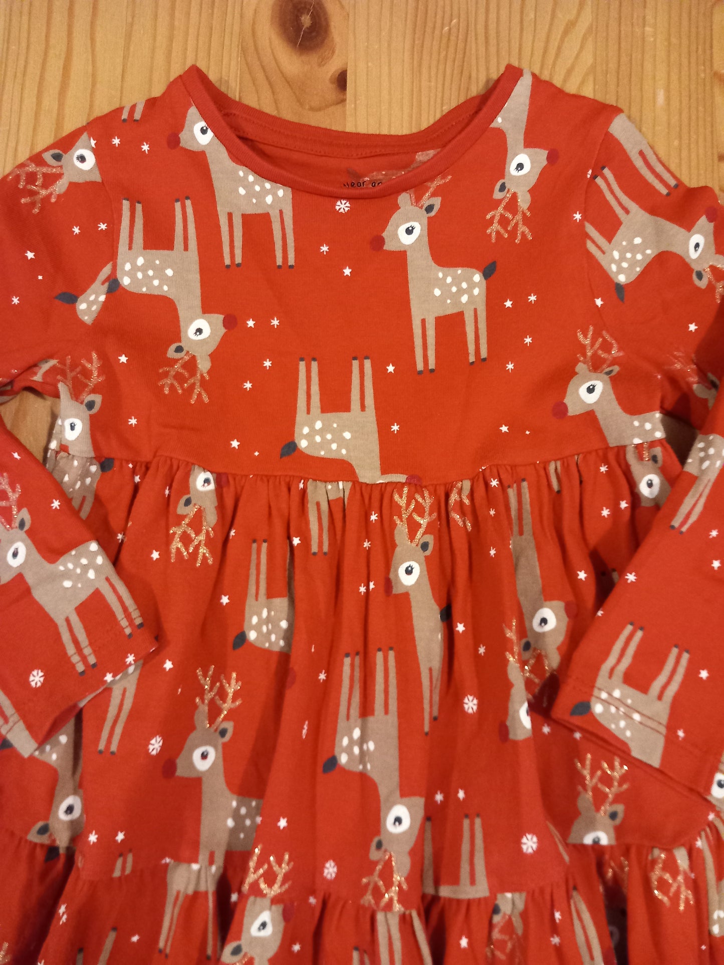 Red Glittery Reindeer Christmas Dress - Girls 2-3 years - F&F