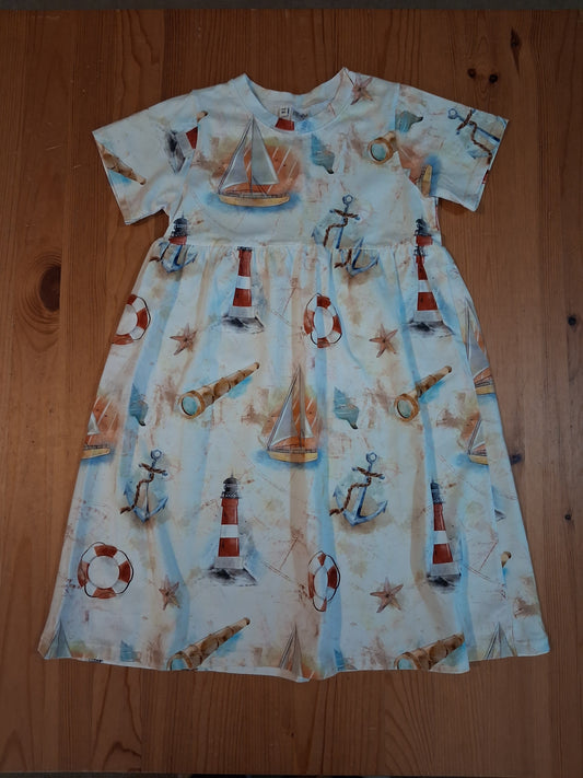 Handmade Nautical Short Sleeve Dress - Girls 5-6 years - Ellie Rae Clothing