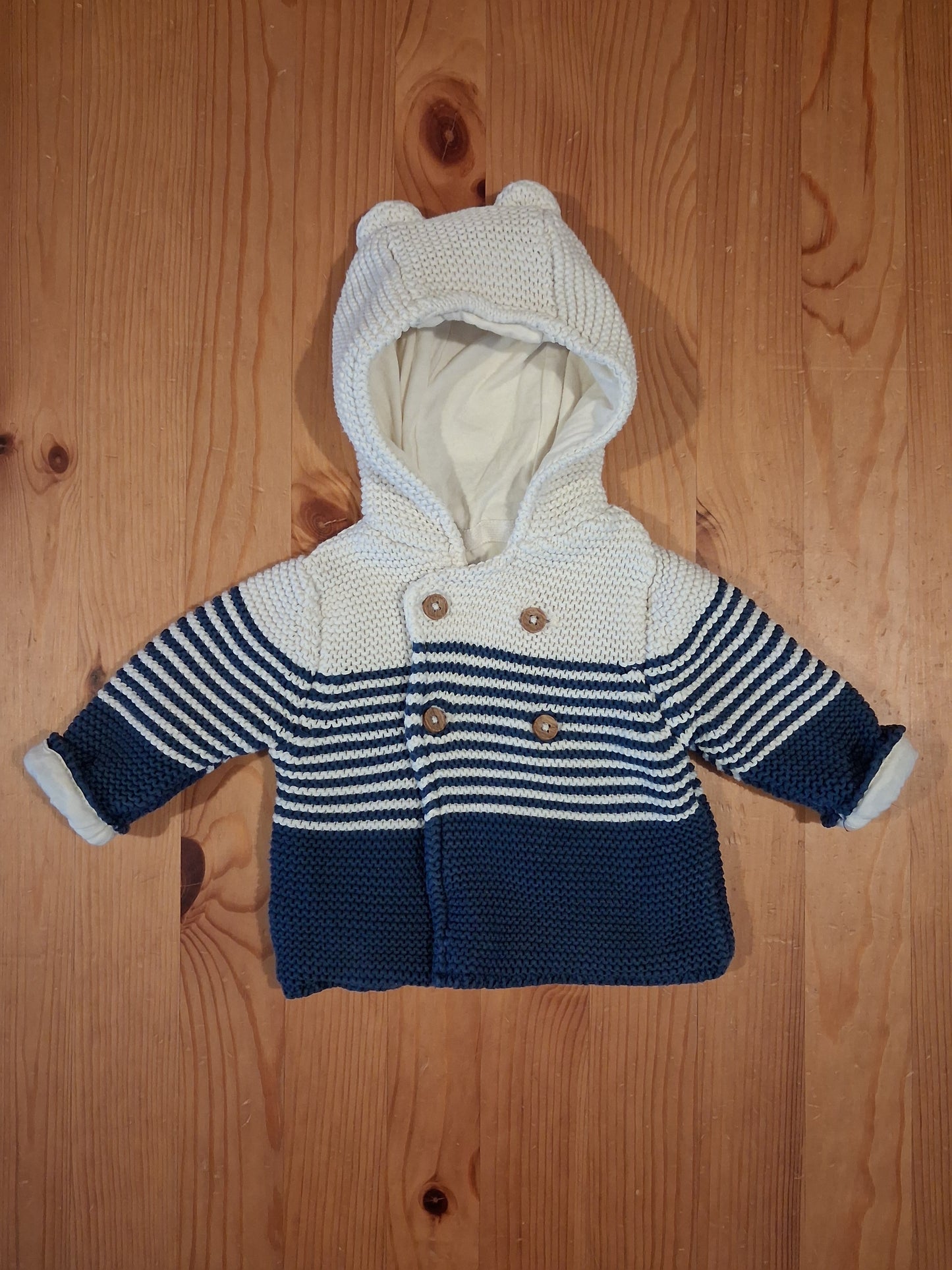 Navy Striped Cardigan With Ears - Boys up to 1 month - M&S