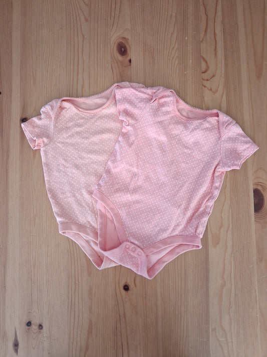 2 x Spotty Short Sleeve Bodysuits (Pink & Peach) - Girls 18-24 months - F&F