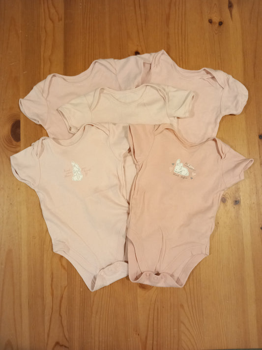 5 x Pink Short Sleeve Bodysuits - Girls 9-12 months - George