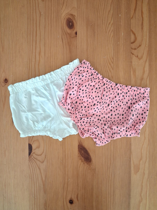 2 x Pairs Of Shorts ( Pink Patterned & White) - Girls 12-18 months - F&F