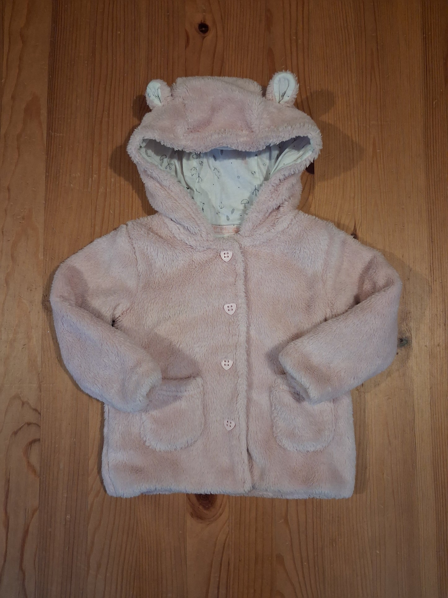 Pink Furry Hooded Jacket With Ears - Girls 9-12 months - TU
