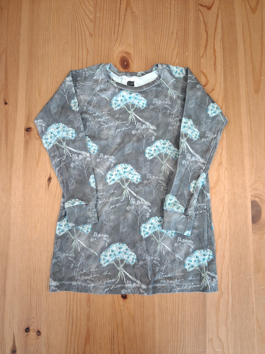 Grey 'Find Me Where The Wildflowers Grow' Long Sleeve Tunic Style Top - Girls 4-5 years - The Monochrome Mum