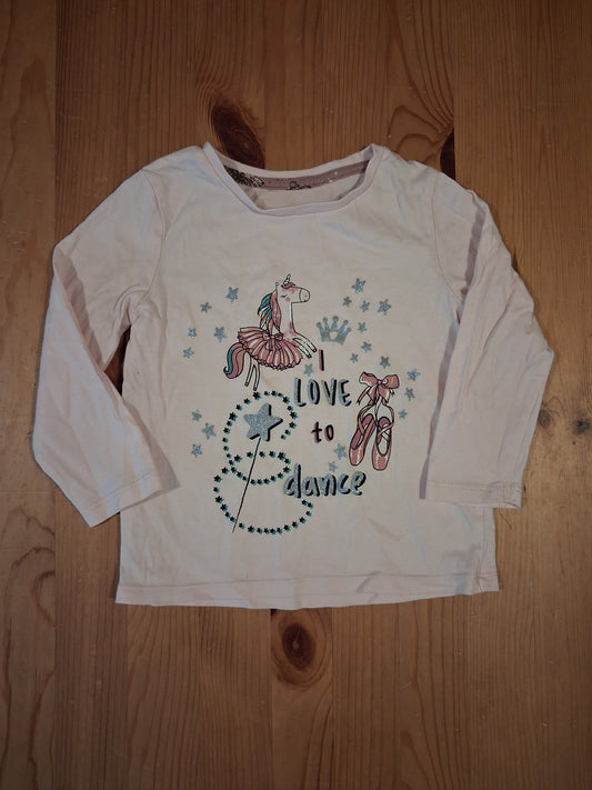Light Pink 'I Love To Dance' Unicorn Glittery Long Sleeve Top - Girls 2-3 years - Matalan