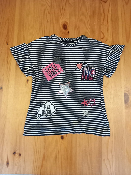 Striped Badges Short Sleeve Top - Girls 10-11 years - George