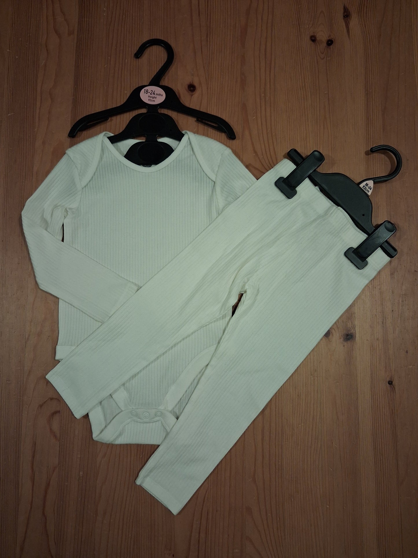 Cream Ribbed Leggings & Long Sleeve Bodysuit Set - Unisex 18-24 months - F&F