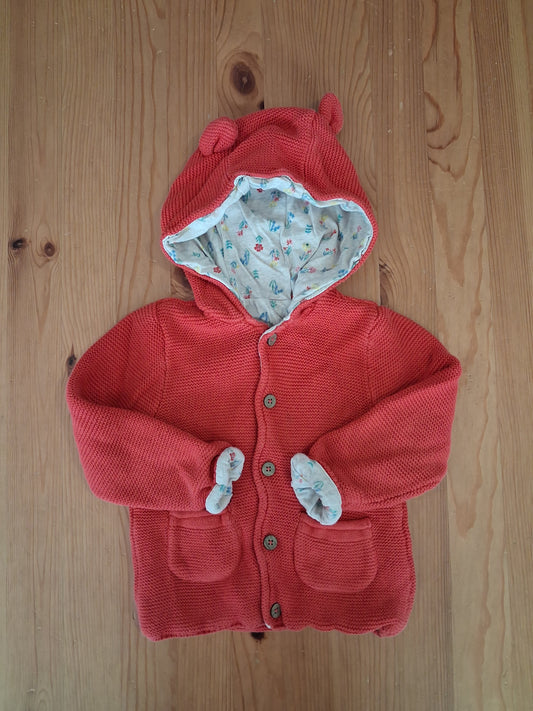Dark Pink Lined Hooded Cardigan With Ears - Girls 12-18 months - TU