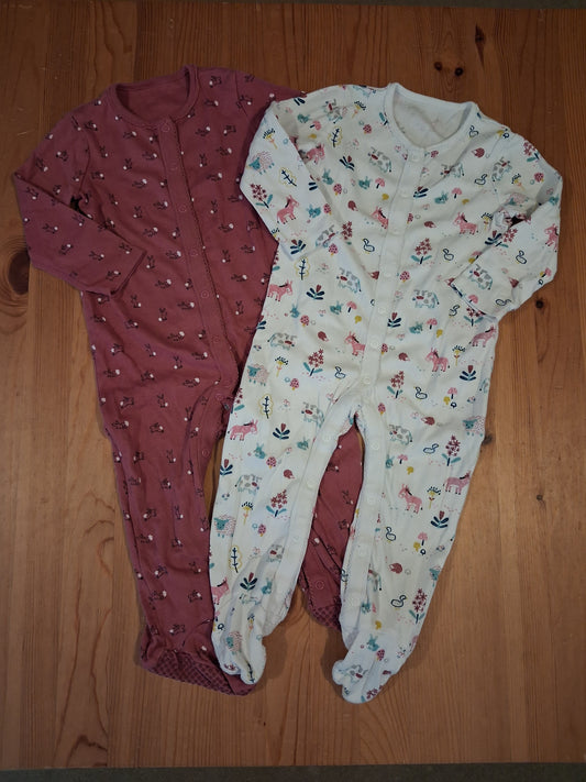 2 x Animals Sleepsuits - Girls 18-24 - F&F