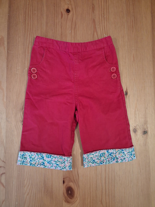 Dark Pink Floral Cropped Trousers With Adjustable Elasticated Waistband- Girls 3-4 years - JoJo Maman Bébé
