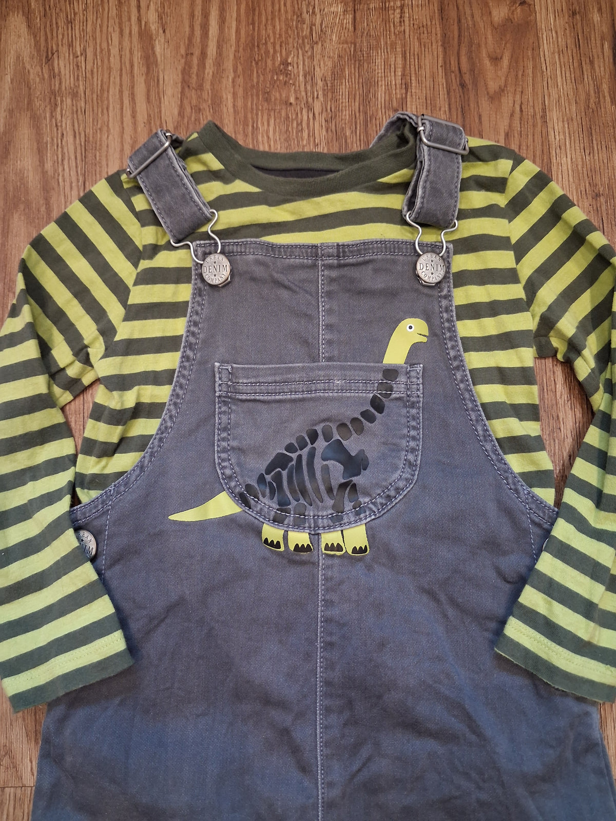 Dinosaur Dungarees & Striped Long Sleeve Top Set - Boys 3-4 years - Mothercare