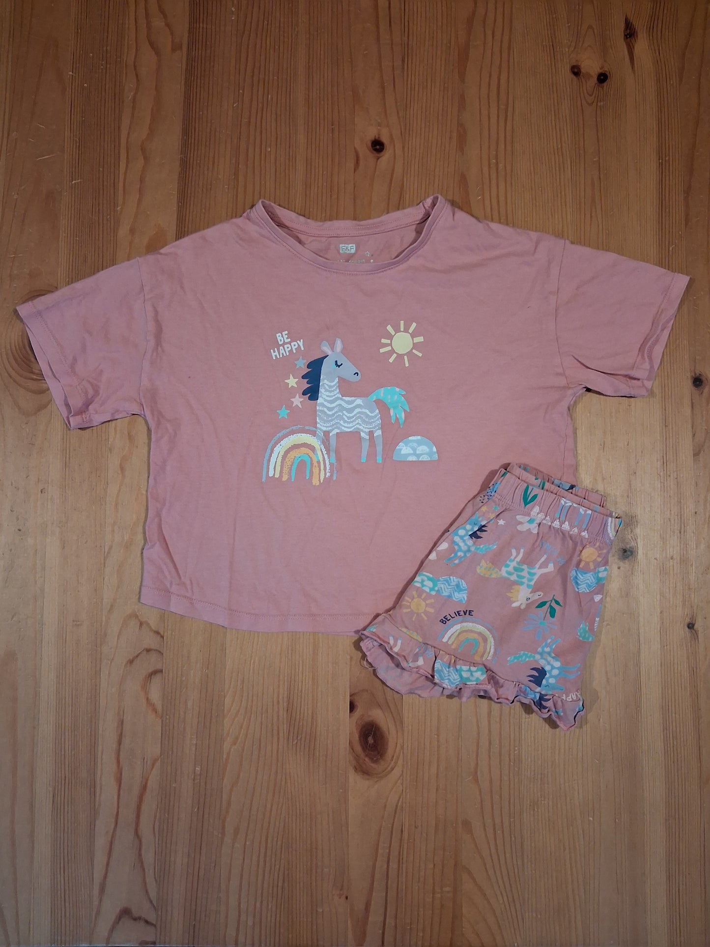 Pink 'Be Happy' Shorts Pyjamas With Oversized Top - Girls 4-5 years - F&F