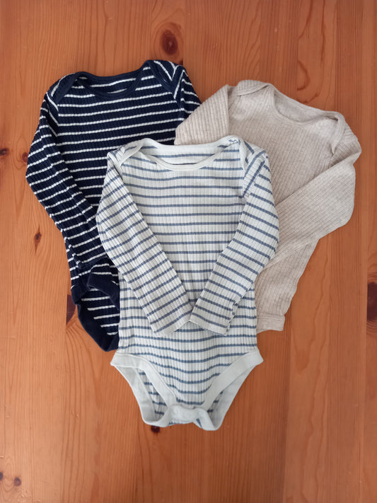 3 x Long Sleeve Ribbed Bodysuits - Boys 9-12 months - TU