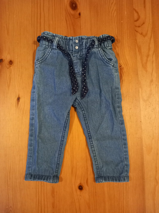Jeans With Elasticated Waistband & Tie Belt - Girls 9-12 months - M&Co