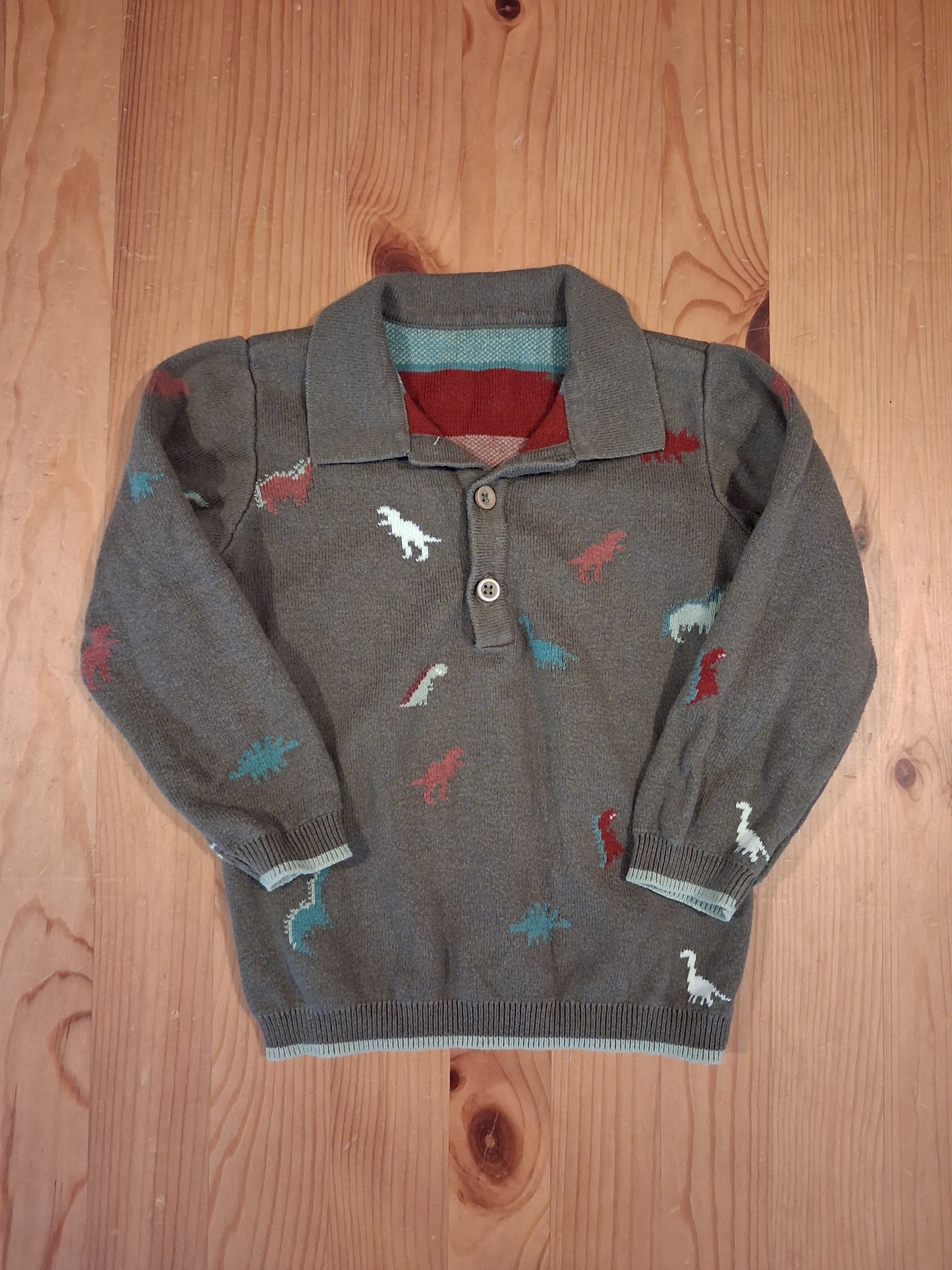 Long Sleeve Dinosaurs Polo Style Top - Boys 12-18 months - Nutmeg