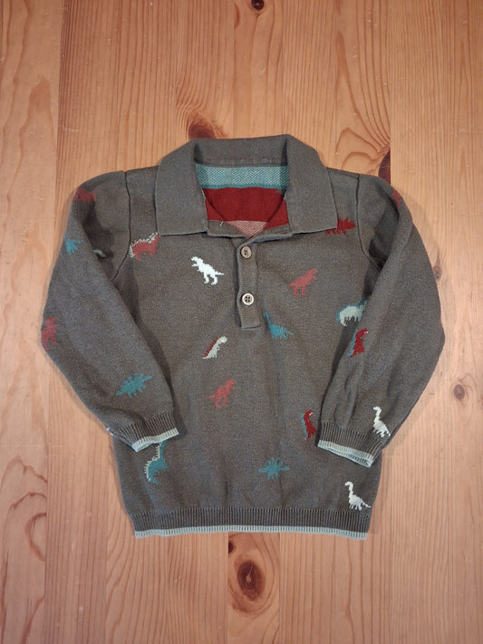 Long Sleeve Dinosaurs Polo Style Top - Boys 12-18 months - Nutmeg