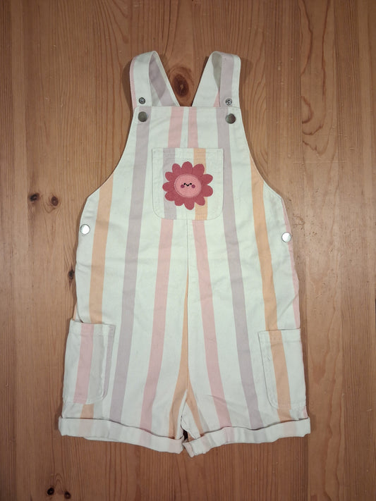 Striped Flower Denim Shorts Dungarees - Girls 6-7 years - TU